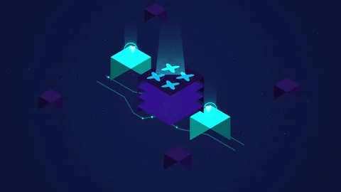 3D Isometric Artificial Intelligence Data Node Animation with Glowing Holog.. Stock Footage 342019966