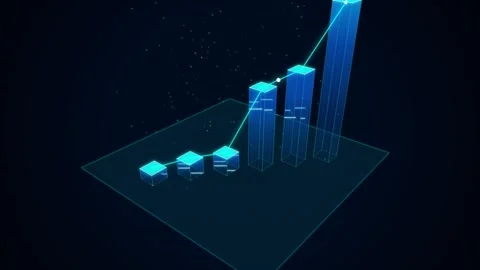 3D Isometric Bar Chart and Rising Stock Trend Motion Graphic Stock Footage 343803407