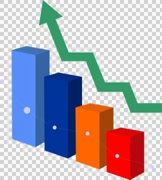 3D isometric bar chart with upward arrow and upward line Stock Illustration