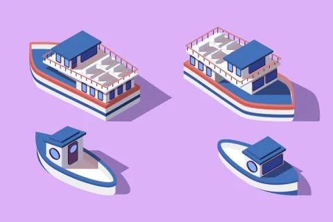 3d isometric big and small boat and barge. Stock Illustration