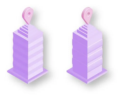 3D Isometric Building free set with location icon. Stock Illustration
