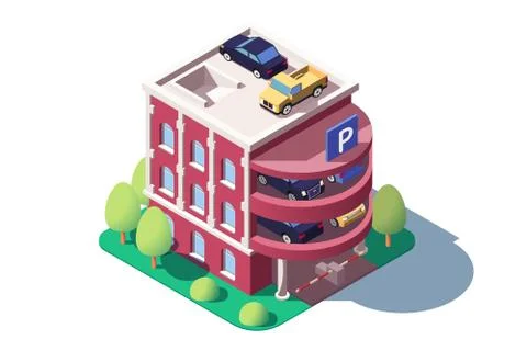 3d isometric cars using multi level parking. Stock Illustration
