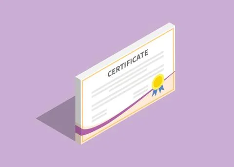 3d isometric certificate flat with violet background Stock-Illustration