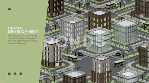 3D Isometric City Web Page Template PSD Template