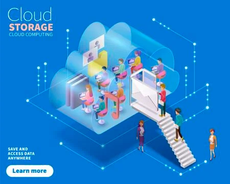 3d isometric cloud computing 스톡 일러스트