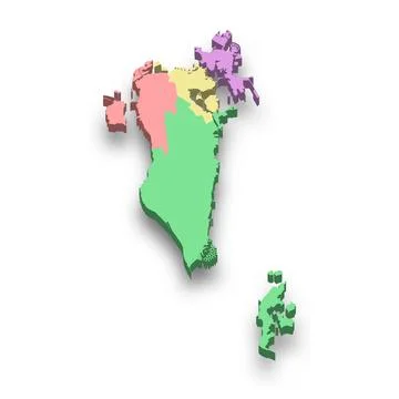 3d isometric colored map of Bahrain Stock Illustration