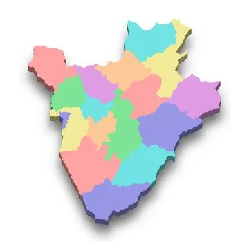 3d isometric colored map of Burundi Stock Illustration