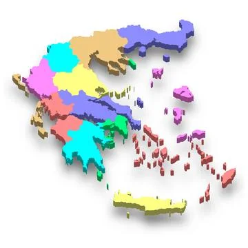3d isometric colored map of Greece Stock Illustration