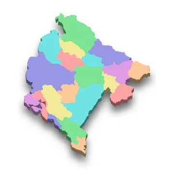 3d isometric colored map of Montenegro Ilustração Stock