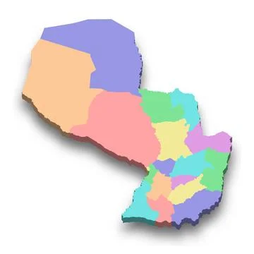 3d isometric colored map of Paraguay Ilustração Stock