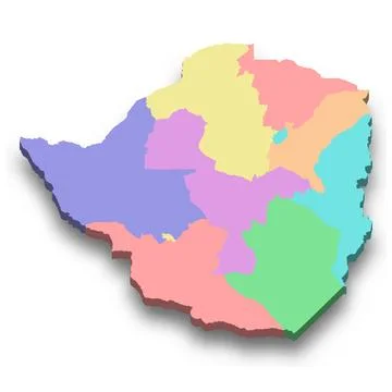 3d isometric colored map of Zimbabwe Stock Illustration