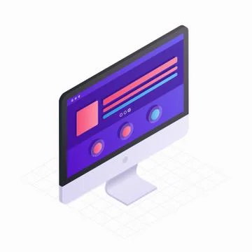 3D Isometric computer screen in flat design vector illustration. LCD monitor Stock Illustration