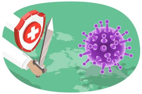 3D Isometric Concept of Coronavirus Outbreak, Awareness and Alert Against ... 写真素材