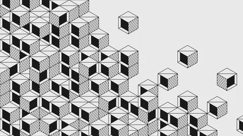 3D isometric cube puzzle, Abstract modern composition in brutalism style, P.. Stock Illustration
