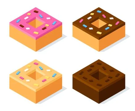 3d isometric cubic donuts set Ilustração Stock