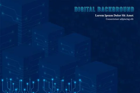 3D Isometric Digital Technology Cubes with Glowing Circuit Board Patterns B.. Stockillustratie