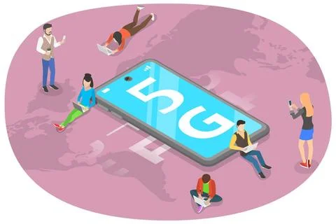 3D Isometric Flat Concept of 5G , Global Wireless Network, High Speed Inte... Stock Photos