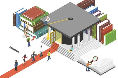 3D Isometric Flat Conceptual Illustration of Higher Education, College Education Stock Illustration
