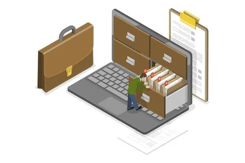 3D Isometric Flat Conceptual Illustration of Document Management System Stock Illustration