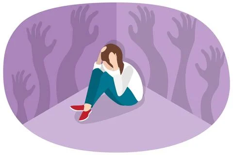 3D Isometric Flat Conceptual Illustration of Panic Disorder, Fear Attack Stock Photos