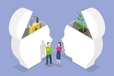 3D Isometric Flat Conceptual Illustration of Fixed Vs Growth Mindset, Self... 写真素材