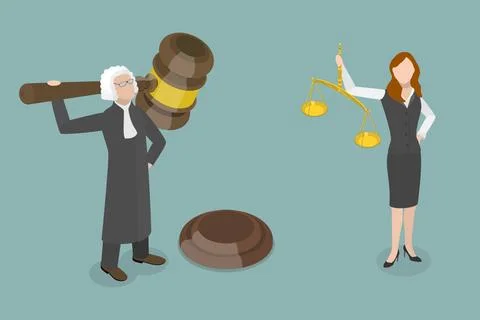 3D Isometric Flat Conceptual Illustration of Law and Justice, Judge and La... Stock Photos