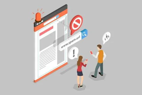 3D Isometric Flat Conceptual Illustration of Spam Link Warning, Suspicious... Stock Photos