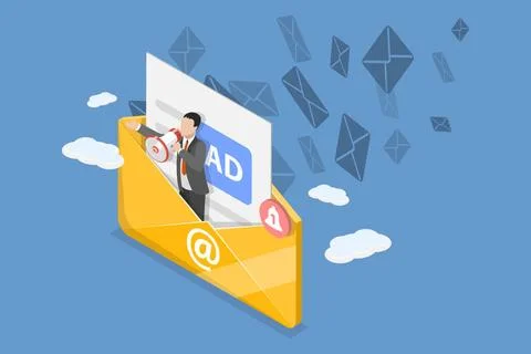 3D Isometric Flat Conceptual Illustration of E-mail Marketing, Newsletter ... 스톡 사진