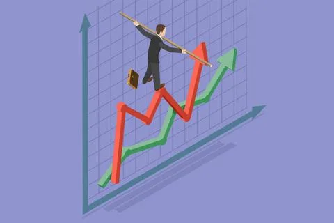 3D Isometric Flat Conceptual Illustration of Investing In A Volatile Marke... Stock Photos
