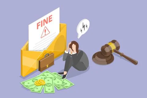 3D Isometric Flat Conceptual Illustration of Fine, Financial Problem and D... Stock Photos