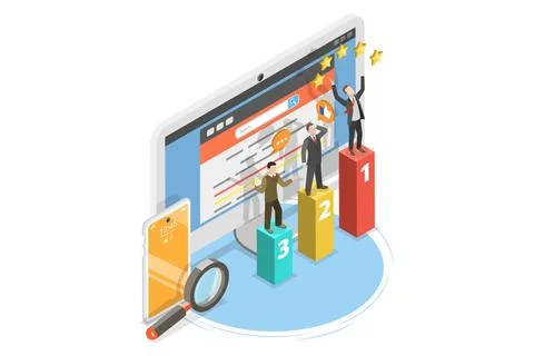 3D Isometric Flat Conceptual Illustration of Seo Ranking, Search Engine Op... Stock Photos