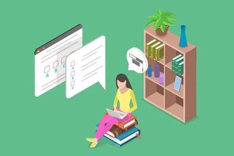 3D Isometric Flat Conceptual Illustration of Online Exam, Digital Learning... Stock Photos