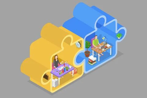 3D Isometric Flat Conceptual Illustration of Hybrid Work, Teleworking and ... Stock Photos