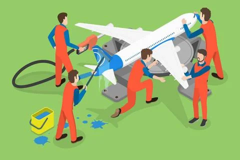 3D Isometric Flat Conceptual Illustration of Aircraft Maintenance, Airplan... Stock Photos
