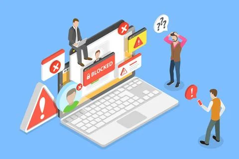 3D Isometric Flat Conceptual Illustration of Ransomware Attack, System Hac... 写真素材