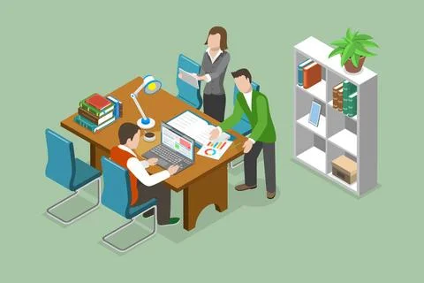 3D Isometric Flat Conceptual Illustration of Team Discussion, Colleagues S... Stock Photos