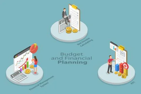3D Isometric Flat Conceptual Illustration of Budget And Financial Planning... Stock Photos