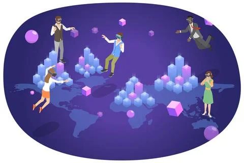 3D Isometric Flat Conceptual Illustration of Metaverse Digital World , Vir... Stock Photos