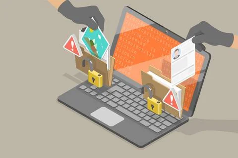 3D Isometric Flat Conceptual Illustration of Data Breach, Stealing Data or... Stock Photos