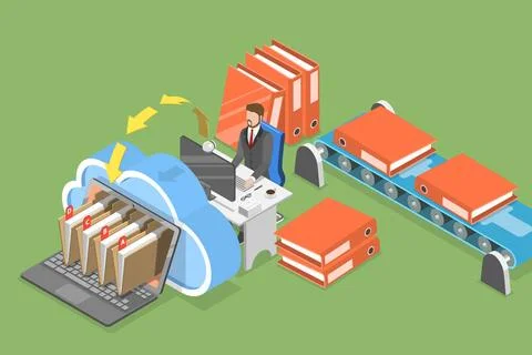 3D Isometric Flat Conceptual Illustration of Data Entry Services, Online C... Stock Photos