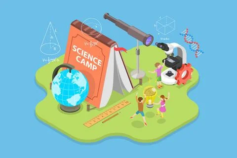 3D Isometric Flat Conceptual Illustration of Science Camp, STEM Education ... Stock Photos