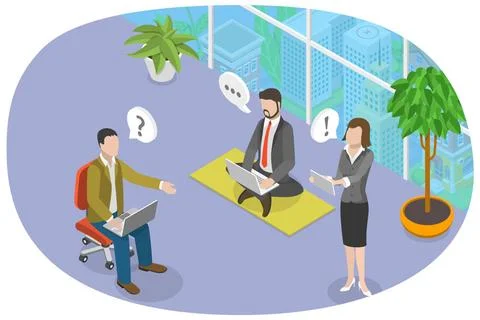 3D Isometric Flat Conceptual Illustration of Office Business Meeting, Team... Stock Photos
