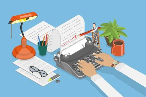 3D Isometric Flat Conceptual Illustration of Creative Writing, Blog Articl... Stock Photos