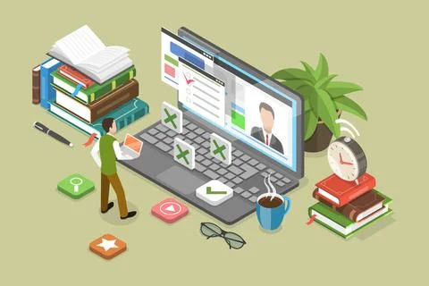 3D Isometric Flat Conceptual Illustration of Online Exam, Digital Feedback... Stock Photos