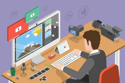 3D Isometric Flat Conceptual Illustration of Photo Editing Software, Multi... Stock Photos