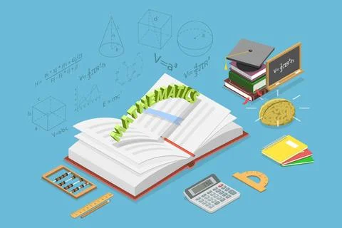 3D Isometric Flat Conceptual Illustration of Mathematics, School and Educa... Stock Photos