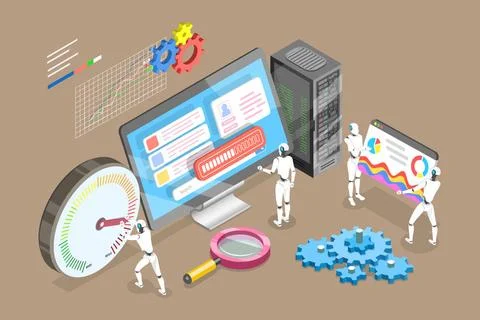 3D Isometric Flat Conceptual Illustration of Website Speed Optimization, W... 库存照片