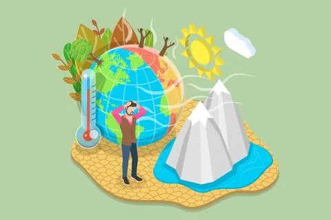 3D Isometric Flat Conceptual Illustration of Climate Change, Air Pollution... Stock Photos