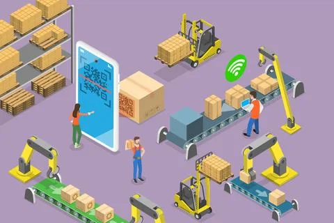 3D Isometric Flat Conceptual Illustration of Smart Warehousing, Inventory ... Stock Photos