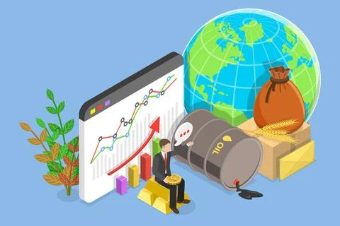 3D Isometric Flat Conceptual Illustration of Commodity Market, Primary Sec... Stock Photos